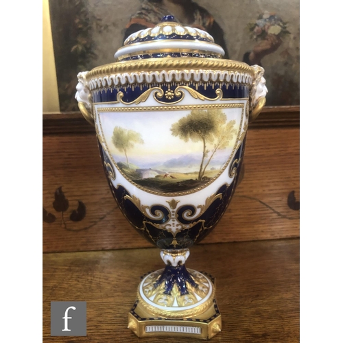 121 - An early 20th Century Royal Worcester shape 2272 pedestal vase and cover decorated by Harry Davis wi... 