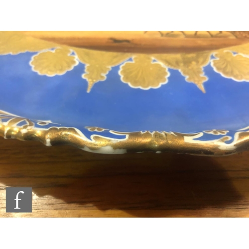 157 - A large 19th Century Chamberlains Worcester shaped tray decorated with a hand painted scene of Hyde ... 