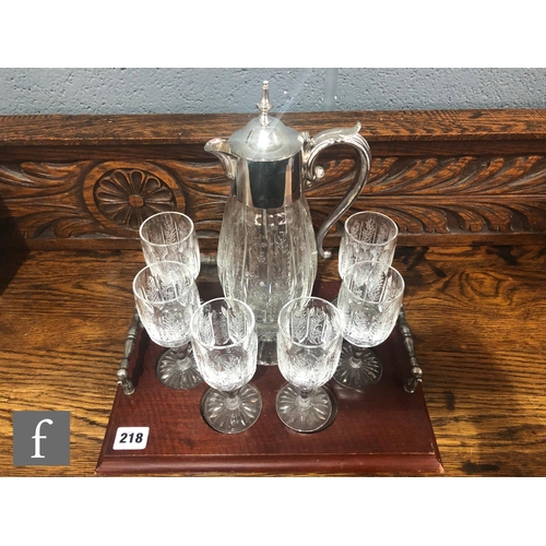 218 - A later 20th Century Thomas Webb & Sons crystal glass decanter set with a footed swollen claret ... 