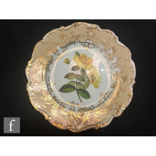 55 - A 19th Century hand painted part dessert service comprising one shaped dish and three plates, each w... 