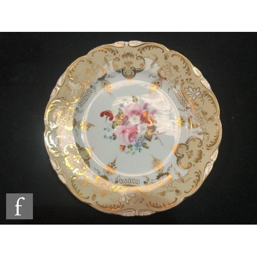 55 - A 19th Century hand painted part dessert service comprising one shaped dish and three plates, each w... 