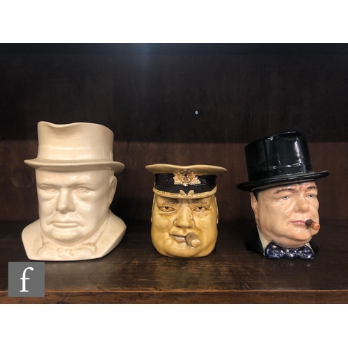 76 - Five assorted Winston Churchill character jugs comprising a Royal Winton 'Man of the Year' example, ... 