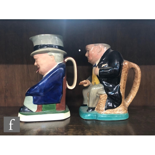 76 - Five assorted Winston Churchill character jugs comprising a Royal Winton 'Man of the Year' example, ... 