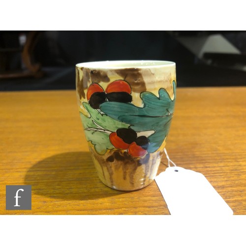 100 - A Clarice Cliff Acorn pattern Lynton cup and saucer circa 1934, hand painted with stylised oak leave... 