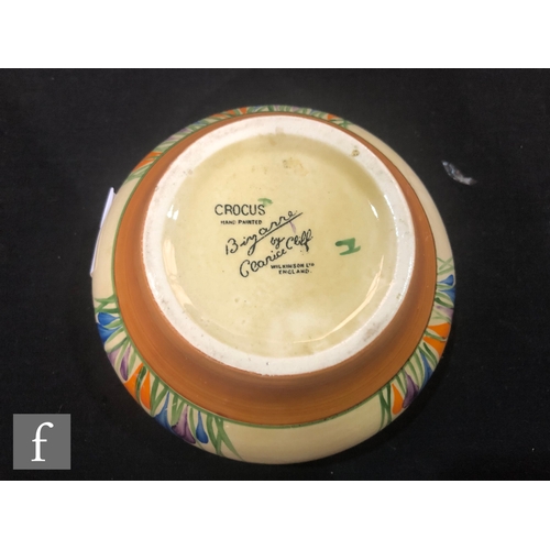 110 - A Clarice Cliff Crocus pattern Ivor shape bowl circa 1931, hand painted with crocus sprays within ye... 