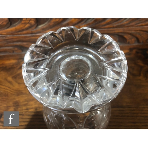 264 - A 1930s to 1940s Stuart and Sons glass vase of footed ovoid form, cut and polished with swags with p... 