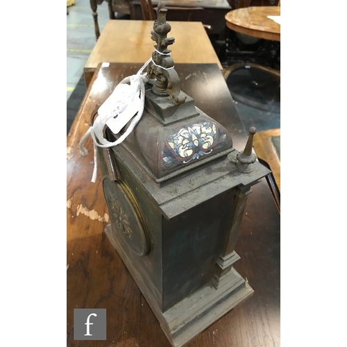 776 - A late 19th French champleve enamelled mantel clock, the movement stamped 'Paris' and with retailer'... 