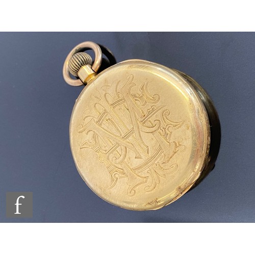 658 - An 18ct hallmarked open faced crown wind pocket watch, Roman numerals to a white enamelled dial, cas... 