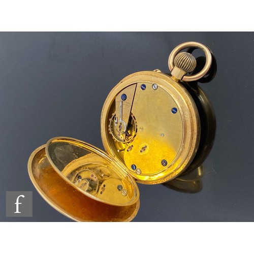 658 - An 18ct hallmarked open faced crown wind pocket watch, Roman numerals to a white enamelled dial, cas... 