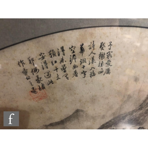 202 - A Chinese fan painting in the manner of Pu Ru, the ink and monochrome watercolour washes depicting a... 