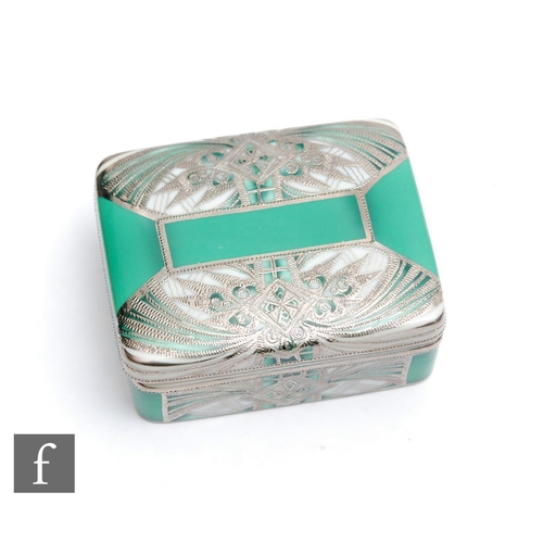 3 - A Noritake rectangular box and cover decorated in the Art Deco style with silver lustre decoration o... 