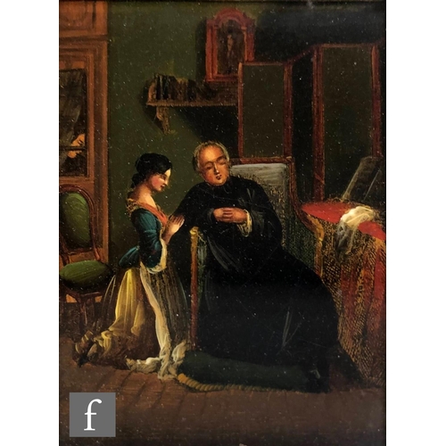 505 - ENGLISH SCHOOL (LATE 19TH CENTURY) - Christ at the well, oil on board, framed, 9.5cm x 6cm, frame si... 