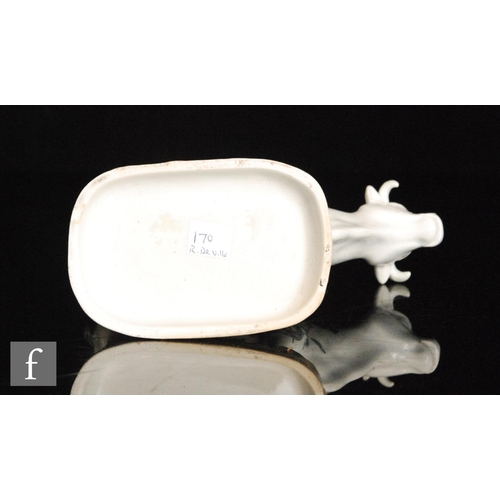 87 - A 19th Century Welsh pearlware cow creamer and cover, possibly Glamorgan, with black and white trans... 