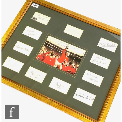 1699 - Eleven England 1966 World Cup winners team signatures including 'Alf Ramsey with Best wishes', Bobby... 