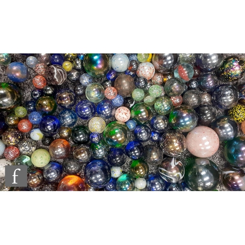 311 - 1 - A collection of glass marbles, to include confetti, mica, mirror glaze and iridescent examples, ... 