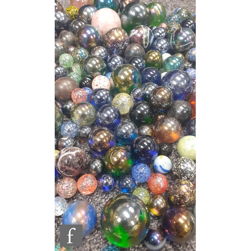 311 - 1 - A collection of glass marbles, to include confetti, mica, mirror glaze and iridescent examples, ... 