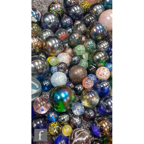 311 - 1 - A collection of glass marbles, to include confetti, mica, mirror glaze and iridescent examples, ... 