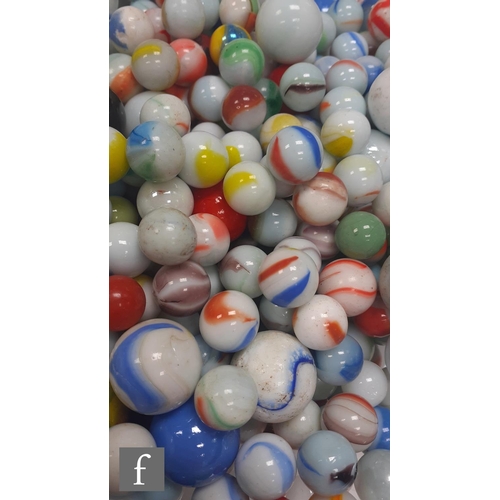 312 - 2 - A large quantity of various glass opaque marbles, to include solid and oxblood examples, of vary... 