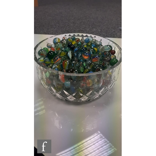 313 - 3 - A large collection of various glass marbles, mostly swirl examples, all of varying size and colo... 