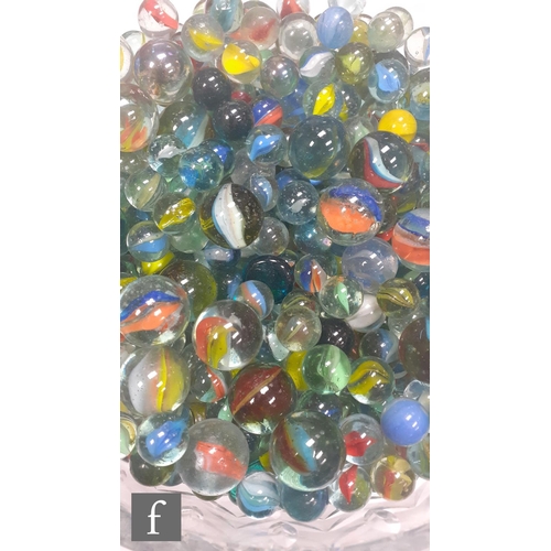 313 - 3 - A large collection of various glass marbles, mostly swirl examples, all of varying size and colo... 