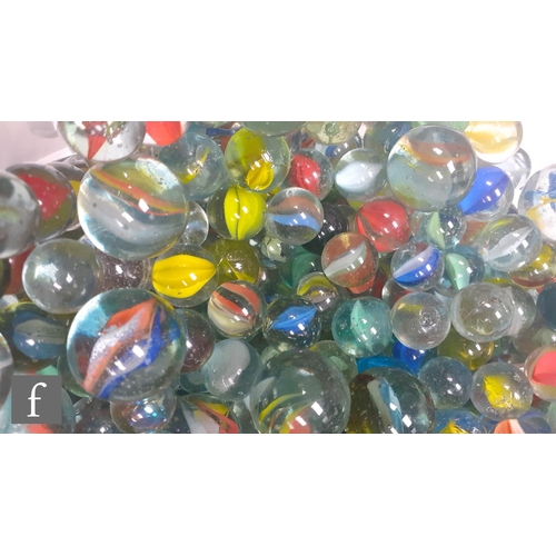 313 - 3 - A large collection of various glass marbles, mostly swirl examples, all of varying size and colo... 