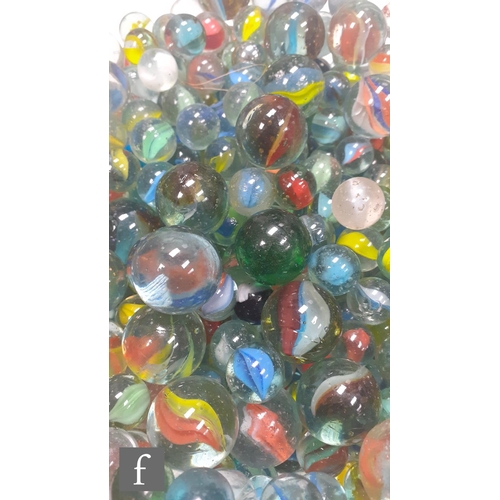 313 - 3 - A large collection of various glass marbles, mostly swirl examples, all of varying size and colo... 