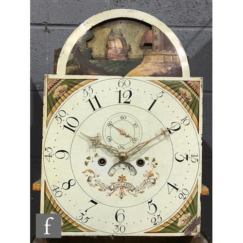 587 - An early 19th Century oak longcase clock with an eight day movement striking on a bell, the case wit... 