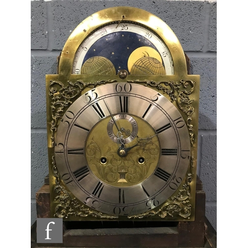 592 - A George III mahogany longcase clock with a later associated eight-day movement striking on a bell, ... 