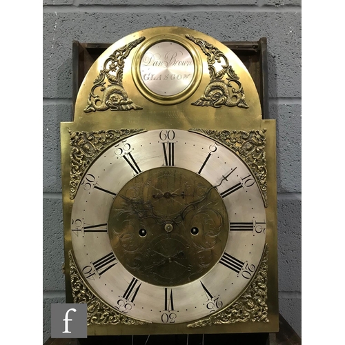 593 - A George III mahogany longcase clock with an eight-day movement striking on a bell, the hood with tw... 