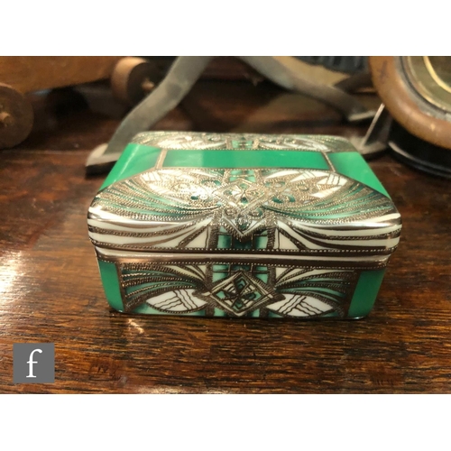 3 - A Noritake rectangular box and cover decorated in the Art Deco style with silver lustre decoration o... 