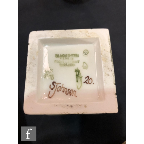 81 - A Black Ryden twin handled vase decorated in the Summer pattern designed by Samantha Johnson, impres... 