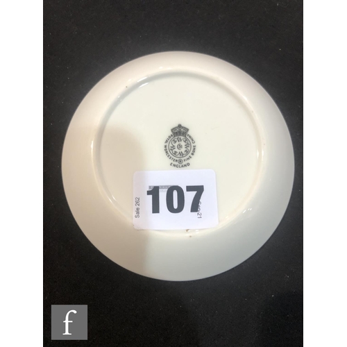 107 - A Royal Worcester Fallen Fruits pin tray coaster decorated by Roberts with hand painted peaches and ... 