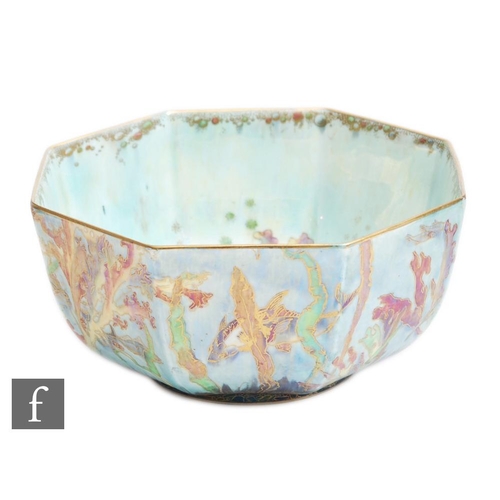 675 - Daisy Makeig Jones - Wedgwood - A 1920s octagonal bowl decorated with lustre fish swimming amidst se... 