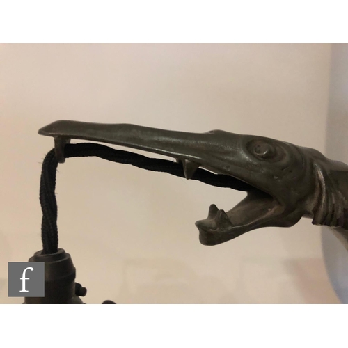 1 - Friedrich Adler - Osiris - An Art Nouveau pewter table lamp modelled as a snake posed to strike, on ... 