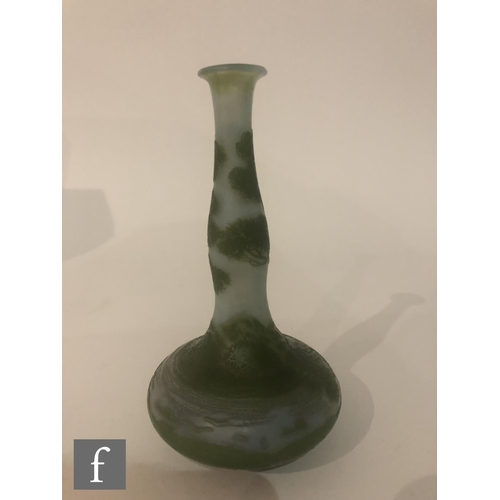 55 - Devez - An early 20th Century cameo glass vase of double gourd form, cased in green over the opal to... 