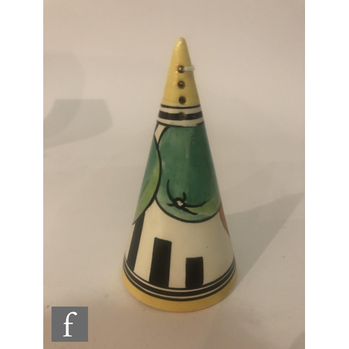 428 - Clarice Cliff - Apples - A conical sugar sifter circa 1931, hand painted with apples and foliage abo... 