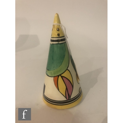 428 - Clarice Cliff - Apples - A conical sugar sifter circa 1931, hand painted with apples and foliage abo... 