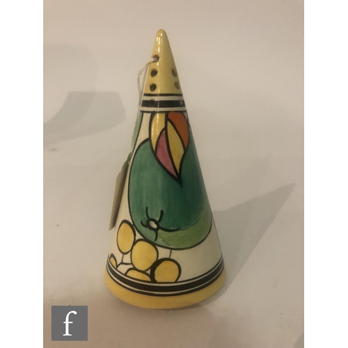 428 - Clarice Cliff - Apples - A conical sugar sifter circa 1931, hand painted with apples and foliage abo... 