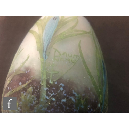 47 - Daum - An early 20th Century cameo glass vase of swollen sleeve form, cased and cut with butterflies... 