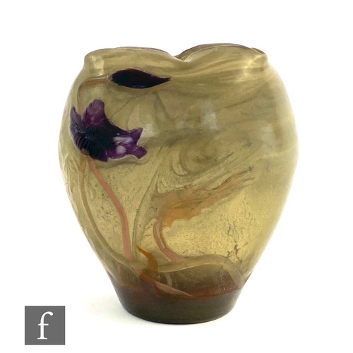 34 - Emile Galle - A Marqueterie-sur-verre Intercalaire vase circa 1900, the vase of tapered compressed o... 