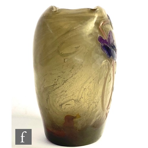 34 - Emile Galle - A Marqueterie-sur-verre Intercalaire vase circa 1900, the vase of tapered compressed o... 