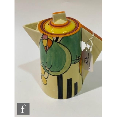 418 - Clarice Cliff - Apples - A conical shaped coffee set circa 1931, comprising coffee pot, cream, sugar... 