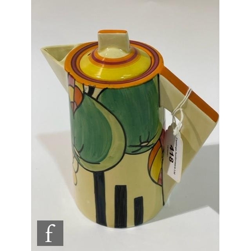 418 - Clarice Cliff - Apples - A conical shaped coffee set circa 1931, comprising coffee pot, cream, sugar... 