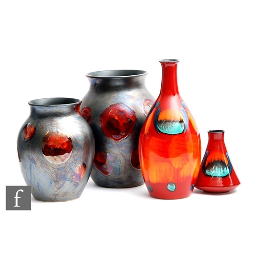 1487 - Anita Harris for Poole Pottery - A collection of Living Glaze Galaxy pattern vases, each of ovoid fo... 