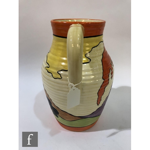 218 - Clarice Cliff - Mountain - A single handled Lotus jug circa 1930, hand painted with a continuous lan... 