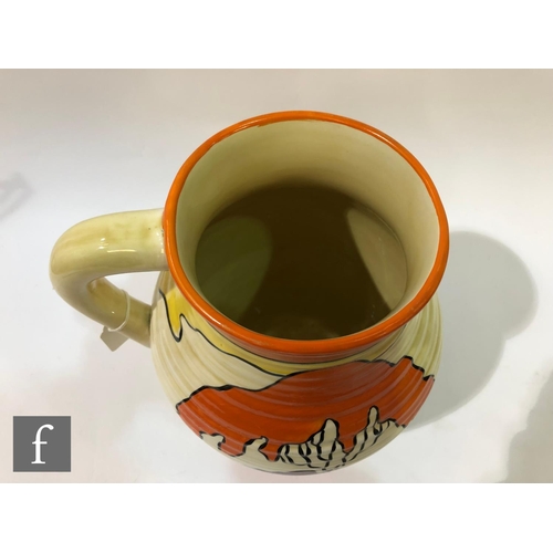 218 - Clarice Cliff - Mountain - A single handled Lotus jug circa 1930, hand painted with a continuous lan... 