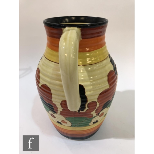 322 - Clarice Cliff - Farmhouse - A 12 inch single handled Lotus jug circa 1931, hand painted with a styli... 