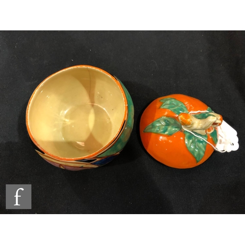 460 - Clarice Cliff - Sliced Fruit - An orange shape preserve pot and cover circa 1931, hand painted with ... 