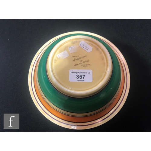 357 - Clarice Cliff - Allsorts - A circular rimmed bowl circa 1929, hand painted to the interior with geom... 