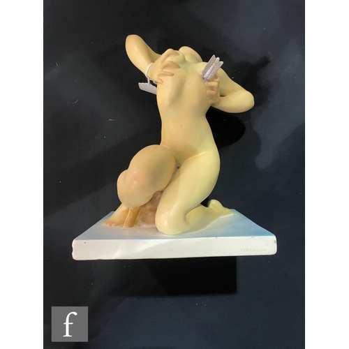 838 - Ars Pulchra of Torino - A 1950s Italian pottery model of a kneeling female nude writhing, having bee... 